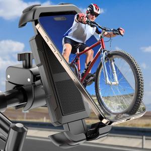 Bike Phone Holder, Motorcycle Phone Mount, [Camera Friendly] [Quick Install] [Double Locked]Clip for Scooter, 360 Rotate Cell Phone Clamp for iPhone 16 15 Pro Max/14/13, Galaxy and More 4.7-7" Phone (Black)
