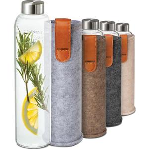 Cosumy Glass Water Bottle 25oz with Felt Sleeve - Borosilicate Glass - Leakproof Lid - BPA Free - Ideal for Work, Travel & Gym (Classic Gray)