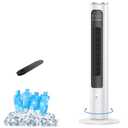 FLOWBREEZE Windowless Portable Air Conditioners, 38’’ Evaporative Air Cooler w/Remote, 2.5L Water Tank & 4 Ice Packs, 12H Timer Auto-off, 70° Oscillating, Quiet Cooling Tower Fan For Home Office