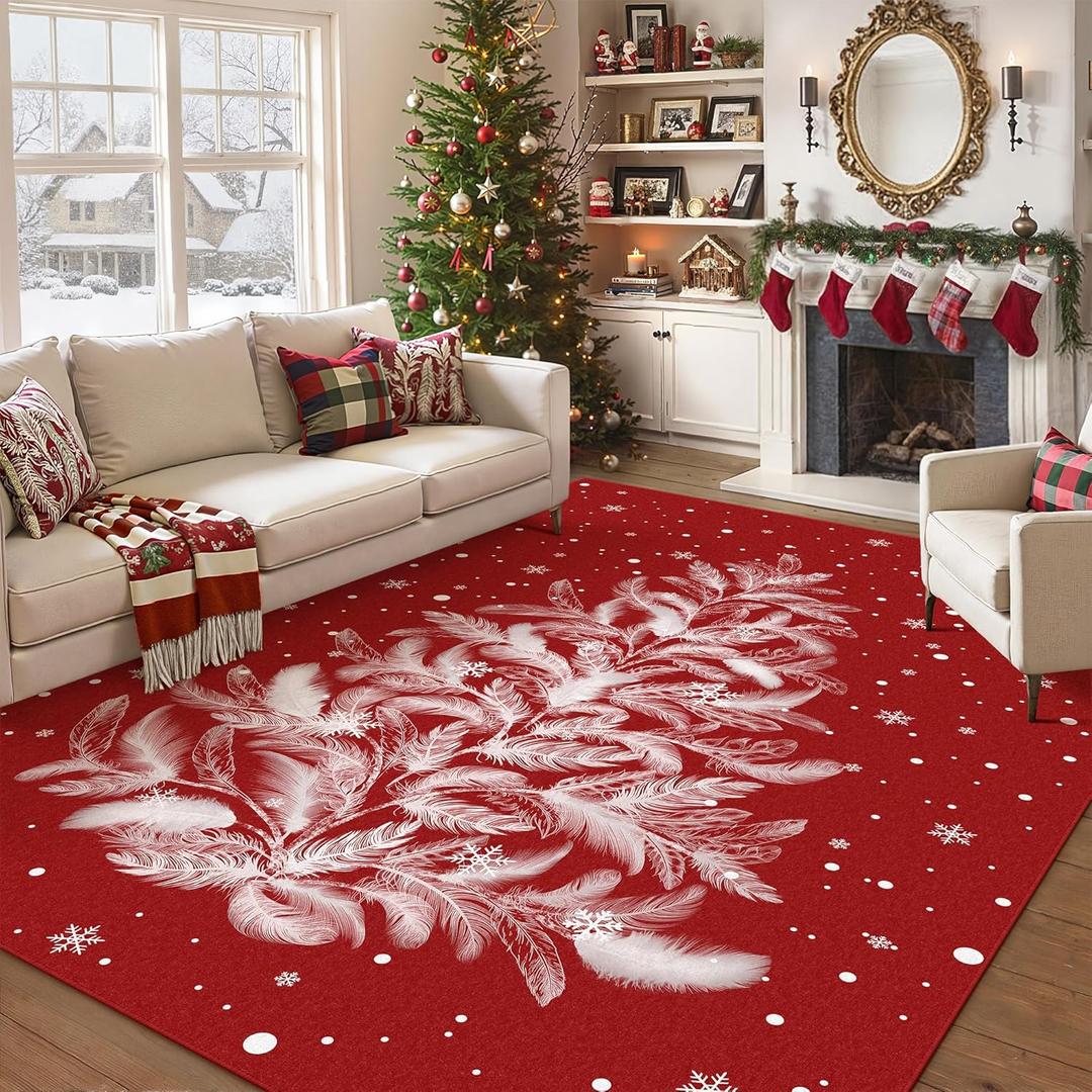 Christmas Area Rug 6x9 Red Washable Non-Slip Holiday Area Rug Funny Christmas Tree Carpet for Living Room Bedroom Dining Room Playroom Office