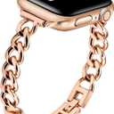 Newlibery Slim Rose Gold Band for Women Feminine Elegant Compatible with Apple Watch 38/40/41/42mm (S10/11) Adjustable Metal Strap Dressy Chain Bracelet for iWatch Series 11/10/9/8/7/6/5/4/SE/3/2/1