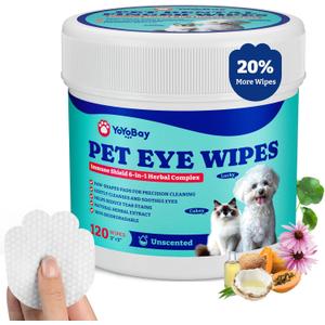 2 x Dog Eye Wipes for Tear Stain Remover  120 Pet Eye Wipes with Herbal Complex, Dual-Texture Pads for Dogs & Cats, Clean Discharge & Crust, Soothe Eyes, Biodegradable, Vet-Approved