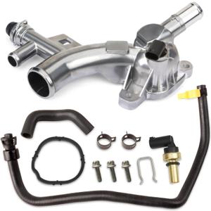 MITZONE Upgraded Aluminum Coolant Housing Compatible with 2011-2020 Chevrolet Cruze Sonic Trax Volt Buick Encore 1.4L with Inlet Hose and Oil Cooler Hose Replace 25193922 902-846