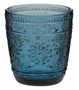 Dibor Drinking Glasses Set of 3 Glasses Blue Glassware Set with Embossed Design 
