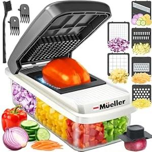 Mueller Vegetable Chopper Mandoline Slicer, Food Veggie Chopper, Cheese Grater, Onion Vegetable Cutter with Container, Dicer, Kitchen Gadgets & Essentials, White Sand/ Grey