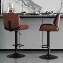 Bar Stools Set of 2, Bar Stools for Kitchen with Bentwood Back and Leather Seat, Swivel Barstools for Kitchen Counter