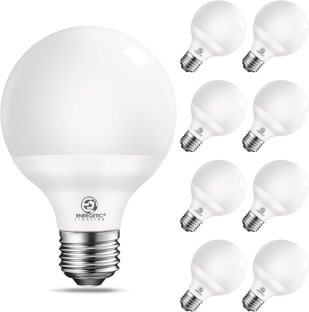 Vanity Globe Light Bulbs G25 LED for Indoor Bathroom Mirror Living Area, 5000K Daylight, Dimmable 600 Lumens, 6W, E26 Base, Round Frosted Classic Ambient Decorative Bulb, ETL Listed, 8-Pack