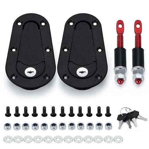 Hypertune Universal Racing Car Flush Hood Latch & Pin Kit - Engine Bonnet Lock Kit - Flush Mounted Hood Pins - Black