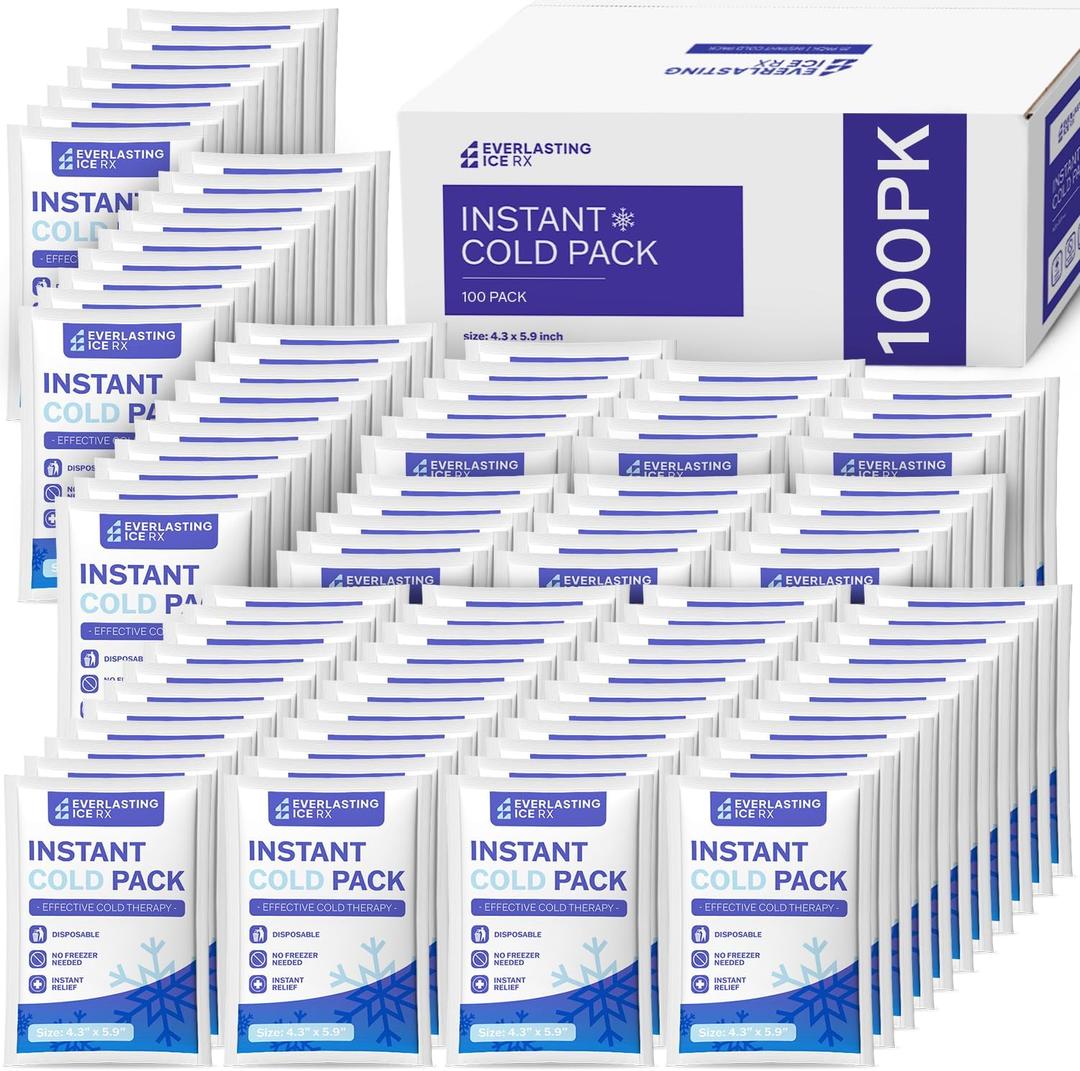 100 Pack - Instant Cold Packs - Instant Ice Packs for Injuries | Disposable Cold Compress Ice Pack for Pain Relief, Swelling, Inflammation, Sprains, Toothache - Cold Pack for Athletes