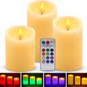 Flameless LED Candles Light, ALED Light 3 Pack Warm White Plus Multicolor Real Wax Battery Operated Electric LED Battery Candles with Timer FLameless Pillar Candles for Decoration