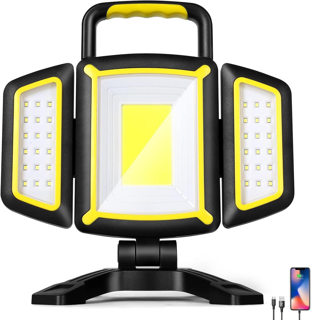 YZONI Rechargeable Work Light, 30W 3000Lumen LED Work Light with 5 Modes, Battery Powered Magnetic Lights with 360Rotate Foldable Design, Job Site Lighting for Car Repair, Garage, Workshop, Camping