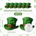 Remerry St. Patrick's Day Leather Placemats Set of 6, 1214inch Green Hats Shaped Place Mats with Lucky Shamrock Waterproof Placemats for Irish Festival Kitchen Dining Table Mat for Decorationry