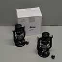 Hortsun 2 Pcs 8 Inch Vintage LED Hurricane Lantern Metal Black Outdoor Battery Operated Hanging Lantern with Warm LEDs and Dimmer Switch for Indoor Rustic Farmhouse Country Camping Decor