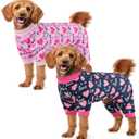 2-Pack Dog Valentines Pajamas Valentine's Day Dog Costume Outfit with Love Heart Patterns Pet Valentines Onesie Jumpsuits Sweet Heart Clothes Jammies for Dogs, L