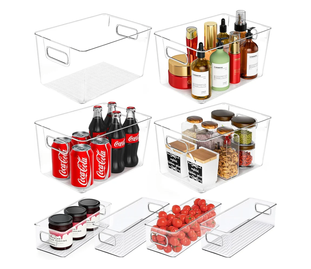 SKTKSE Clear Plastic Storage Bins 8 Pack  Pantry Organizers and Storage, Fridge Organizer Containers for Kitchen, Cabinet, Freezer, Bathroom, Clost, Home Organization