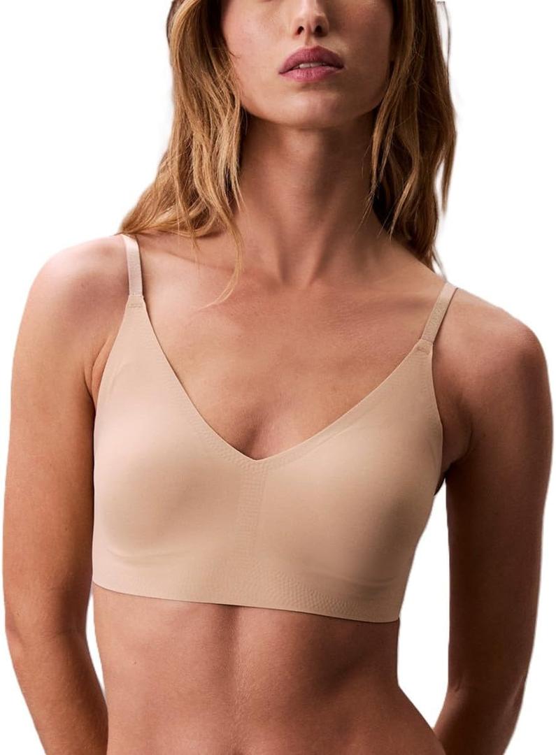 Calvin Klein Women's Invisibles Comfort Lightly Lined Seamless Wireless Triangle Bralette Bra (Beige, L)