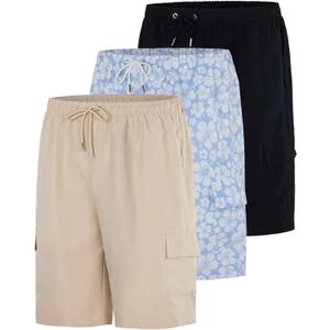 Real Essentials 3 Pack: Men's Swim Trunks with Cargo Pockets & Mesh Lining (Medium)