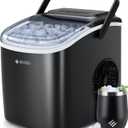 ecozy Ice Maker Countertop, 9 Cubes Ready in 6 Mins, 26 lbs per Day, Portable Ice Machine with Self-Cleaning, 2 Ice Sizes for Home, Kitchen, Camping, Office, RV, Cup Included, Black