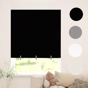 Blackout Roller Shades for Indoor Windows No Drill Blackout Shades No Tools Cordless Room Darkening Blind Roller Window Shades Window Coverings for Bedroom Kitchen Bathroom
 Black 90x72 inch