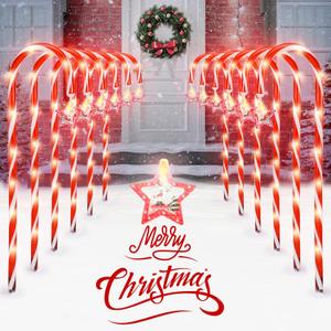 Candy Cane Lights with Red Star and Snowman, Outdoor Christmas Decoration Pathway Lights,8 Modes - Powered by USB Port (Non-Solar) for Holiday Party Garden Lawn Yard Decor, 21" Total Height, 12 Pack