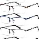 Blue Light Blocking Reading Glasses for Men, Half Frame Metal Readers Spring Hinge Eyeglasses Anti Eyestrain/Glare/UV 1.25