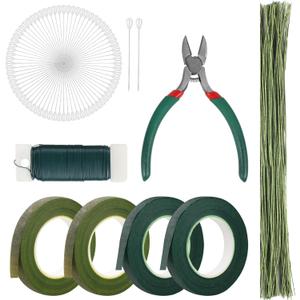 DSUWAZU Floral Tape and Wire Arrangement Tools Kit, Green Tape, Boutonniere Pin for Bouquet Stem Wrap, Florist and Wreath Making Supplies
