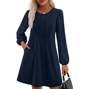 PRETTYGARDEN Fall Dresses for Women 2026 Long Sleeve Mini Short Flowy A Line Casual Holiday Party Tunic Dress Fashion Clothes (Blue, XXL)