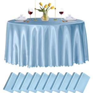10 Pack 90 Inch Light Blue Round Satin Tablecloths Round Satin Table Cloths, Overlay Silky Tablecloths Dining Table Covers for Wedding, Party, Banquet, Events, Reception, Dinner