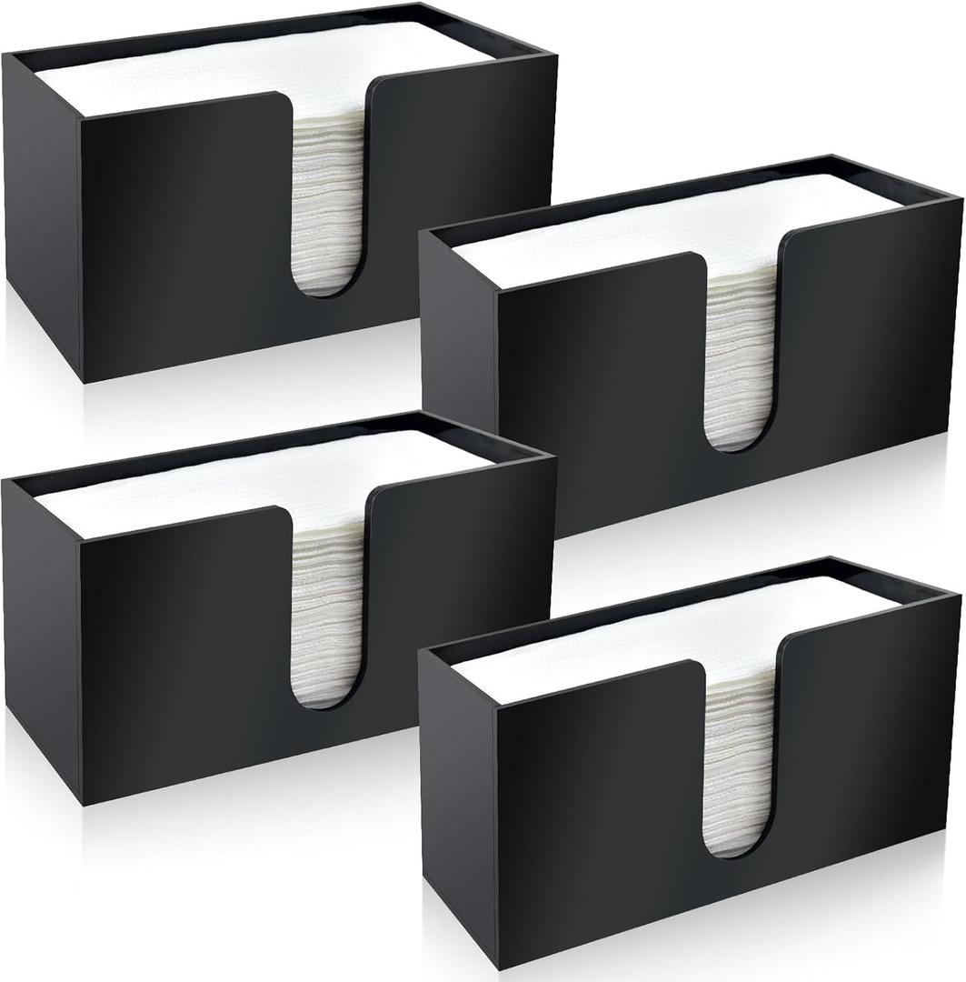 Paper Towel Holder Countertop, Black Acrylic Napkin Dispenser, Multifold Paper Towel Dispenser for Z-fold C-fold MultiFold Trifold-Bathroom Toilet Kitchen Restaurant (4)