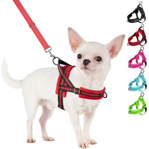 SlowTon No Pull Small Dog Harness and Leash Set, Puppy Soft Vest Harness Neck & Chest Adjustable, Reflective Lightweight Harness & Anti-Twist Pet Lead Combo for Small Medium Dogs (Red, XS) (B-Red - With Front Clip)