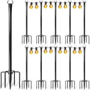 10 Pack String Light Poles for Outside, Upgraded Heavy-Duty Metal Poles for Outdoor String Lights with Fork, Adjustable Lighting Hanging Accessories for Patio Decor Pergola Backyard Garden Decorations