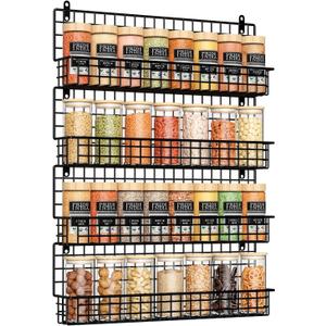X-cosrack 4 Pack Spice Rack Wall Mount, Upgraded Connectable Seasoning Organizer for Space-Saving, Hanging Spice Storage for Cabinet/Pantry Door (Patent:USD909138S)