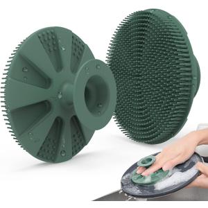 Silicone Sponge, BEAUTAIL Non-Scratch Scrub Sponges for Washing Dishes, Kitchen Fruit Vegetable Cleaning Brush, Long Lasting and Reusable Dishwashing Scrubber, Suction Up for Hang, 1 Pack, Olive Green