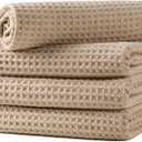 Microfiber Waffle Hand Towels, 4 Pieces, Soft, Absorbent, Fast Drying, Lint Free 430 GSM (Beige)