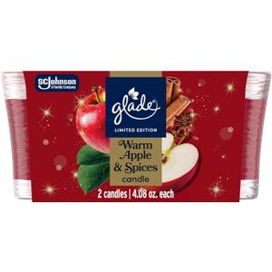 Glade 1-Wick Scented Candle Jar, Warm Apple & Spices, Air Freshener Infused with Essential Oils, 4.08 Oz, 2 Count