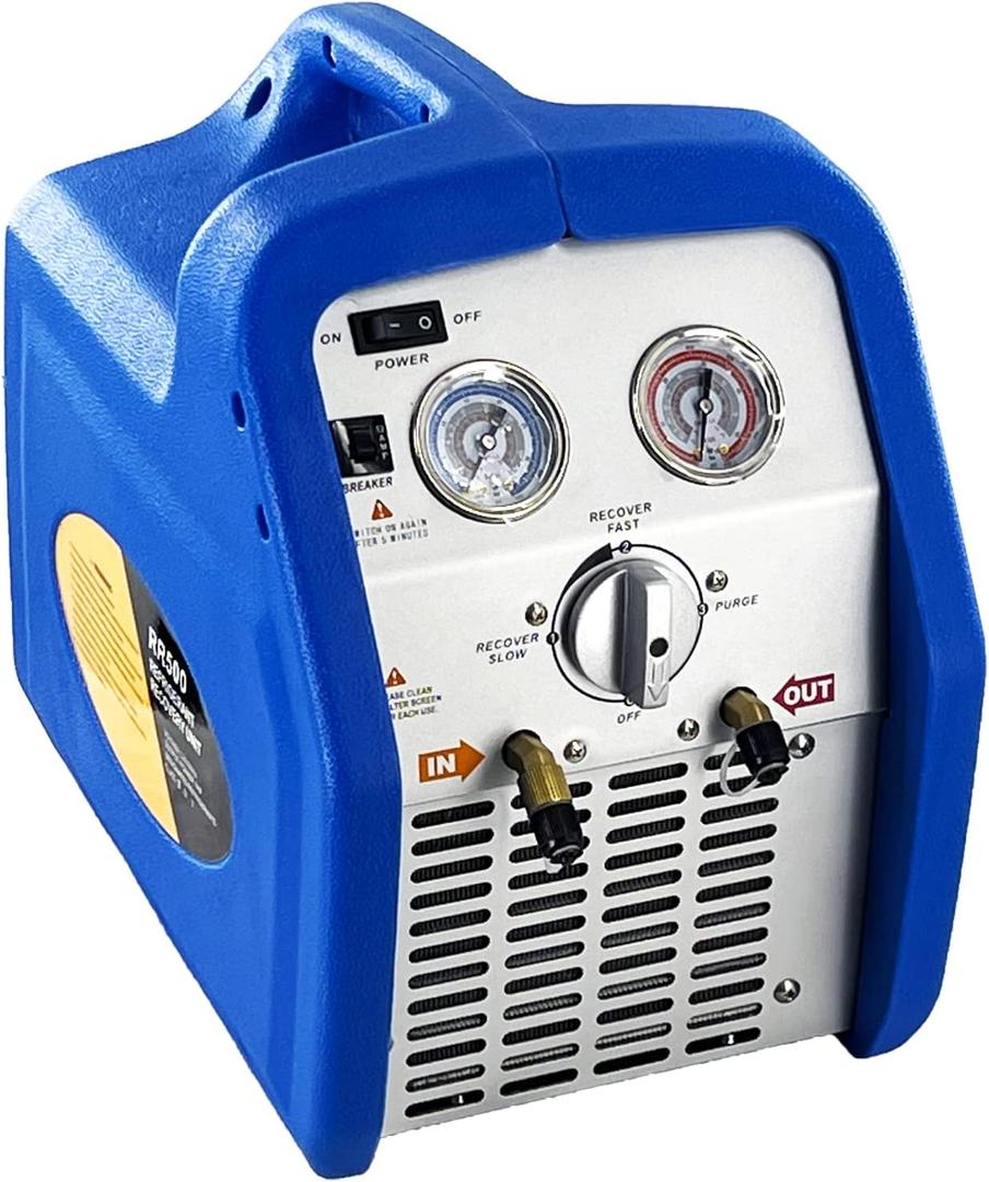 1HP Dual Cylinder Refrigerant Recovery Machine, 110V-120V 60Hz Portable Oil-less Freon Recycling Unit for Both Liquid and Vapor Refrigerant, for Automotive A/C System, Household HVAC System