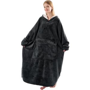 Krifey Big & Tall Wearable Blanket Hoodie with Cat Pocket, Extra Long Oversized Fleece Blanket for Adults, Cozy Birthday Gifts, Christmas Gifts (Dark Gray)