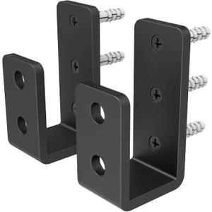 Door Barricade Brackets, Heavy Duty U-Shaped Security Hardware, 2x4 Lumber Lock, Metal Gate Reinforcement, 2-PackThickness1/4Black