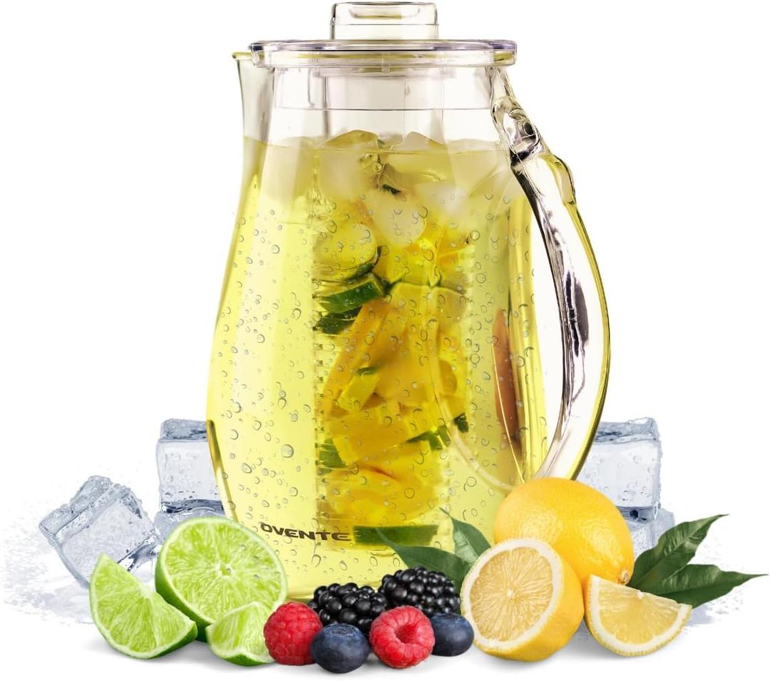 OVENTE Fruit Infusion Water Pitcher 2.5L/85Oz with Removable Lid and Infuser Rod, BPA-Free, Shatterproof Acrylic Beverage Jug for Flavor-Infused Drinks, Lemonade, Juice and Iced Tea, Clear PIA0852C (84.5 Ounces)
