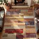 YIHOUSE Brown Area Rug 8x10, Farmhouse Rugs Washable,Vintage Burgundy Carpets for Bedroom,Burnt Orange Area Rug Non Slip,Geometric Boho Rug for Kitchen,Dining Room