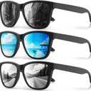 Polarized Sunglasses for Men and Women - Classic Fashion Sun Glasses Lightweight Shades for Driving Fishing Golf (A2 Black/Ice Blue Mirrored/White Mirrored)