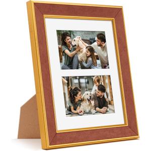 Suede 8x10 Picture Frame Display 2 Opening 4x6 Double Picture Frames Collage Wall Decor with Mat, Multi Photo Frame for Plexiglass, Wall or Tabletop Decor, 1Pack, Brown