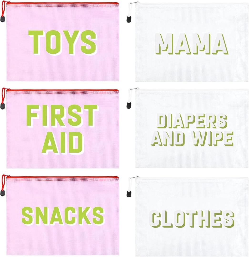 6pcs Hospital Diaper Bag Organizing Pouches for Labor and Delivery, Maternity Essentials Diaper Bag Organizer for Mommy Travel - White/Pink (Small)