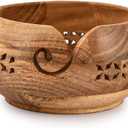 SAMHITA Acacia Wood Yarn Bowl Holder |Hand Carved Yarn Bowls for DIY Knitting Crocheting Accessories (7" x 7" x 4")