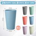 24 Pcs Unbreakable Plastic Cups Set, 20 oz Reusable Plastic Cups, Stackable Water Tumblers, Drinking Cup for Kitchen, Outdoor, BPA-free, Dishwasher Refrigerator and Microwave Safe (20 oz, 6 Colors)