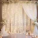 2010ft White Tulle Backdrop Curtain with Lights String for Parties, Sheer Photo Backdrop Curtains for Wedding Ceremony Birthday Party Bridal Shower Decoration (20ftx10ft)