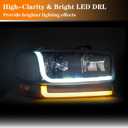 LED DRL Headlight, Headlights Replacement Compatible with 1999 2000 2001 2002 2003 2004 2005 2006 2007 GMC Sierra, Fit 1999-2006 GMC Yukon Headlamp Assembly Kit Chrome Housing Clear Reflector