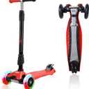 3 Wheel Scooter for Kids Ages 6-12,Kids Scooter with Light Up Wheels, Sturdy Deck Design, and 4 Height Adjustable Suitable for Kid Ages 3-12 (Black)