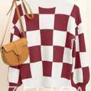 ZESICA Women's 2026 Spring Fashion Turtleneck Long Sleeve Striped Ribbed Knit Loose Pullover Sweater Tops, Large
