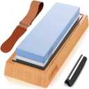 Leking Professional Knife Sharpener & Sharpening Stone Set: 1000/6000 Grit Dual-Sided Whetstone(7"x2.4"x1.2") with Bamboo Base, Non-Slip Silicone Holder, Angle Guide & Leather Strop Kit